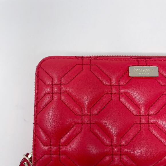 Kate Spade Red Leather Quilted Astor Court Neda Wallet Accordion Zip Around - Picture 5 of 15